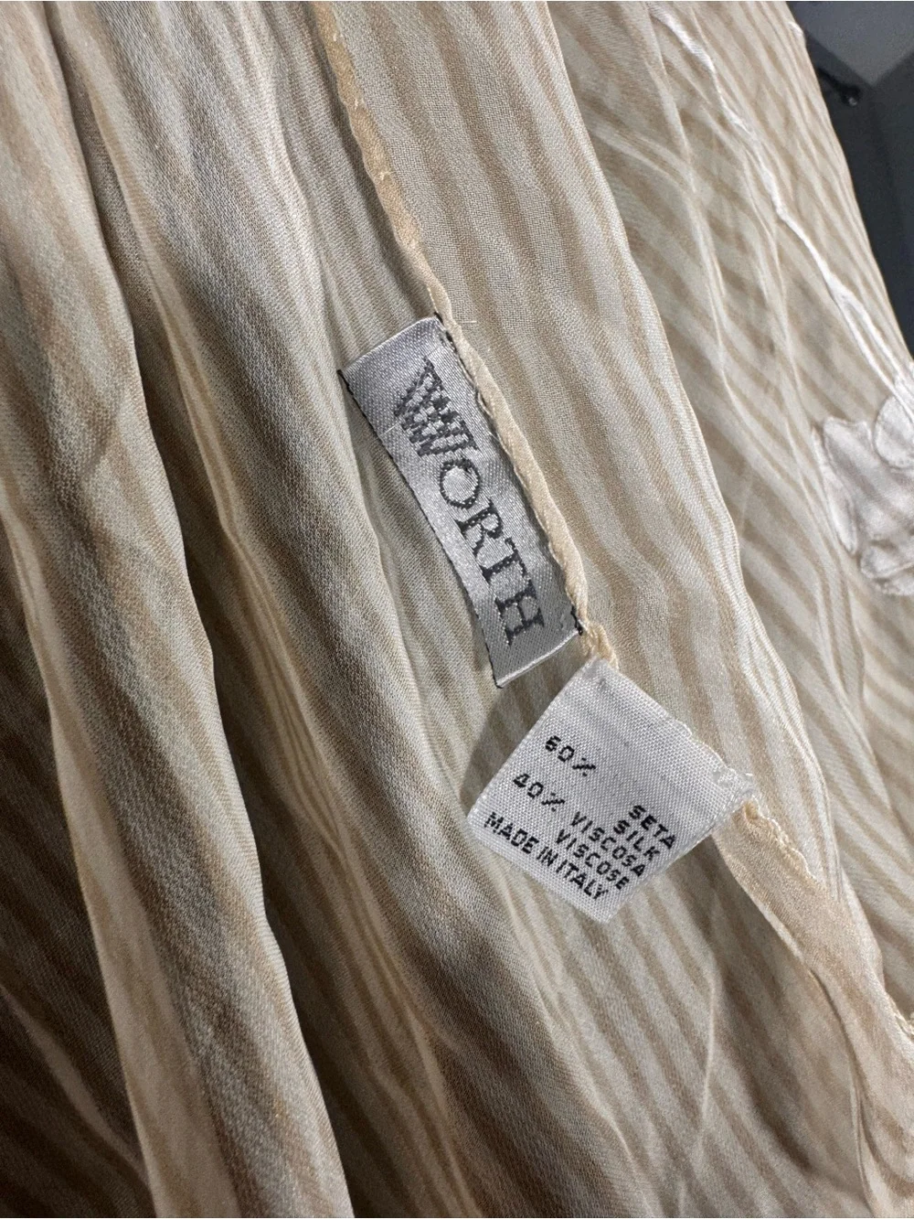 Vintage Worth Silk Blend Ivory Stripe Floral Scarf